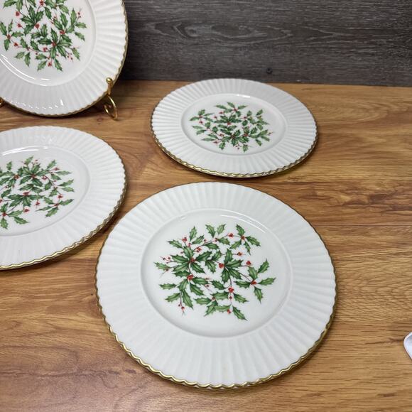 Lenox Hollyberry Salad Plates Fluted Special 8 1/2” Dimension Rim USA~set Of 6 - Picture 3 of 10
